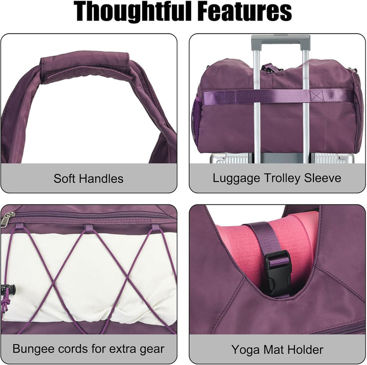Sporttasche für Damen Yogatasche mit Schuhfach & Nassfach Reisetasche Tragetasche für Yogamatten Fre