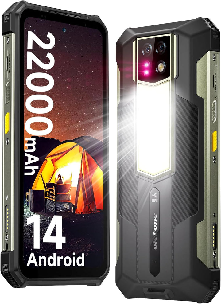Ulefone Armor 24 Outdoor Handy 22000mAh mit 1000 Lumen Taschenlampe, 24GB + 256GB/2TB SD 64MP+64MP+1