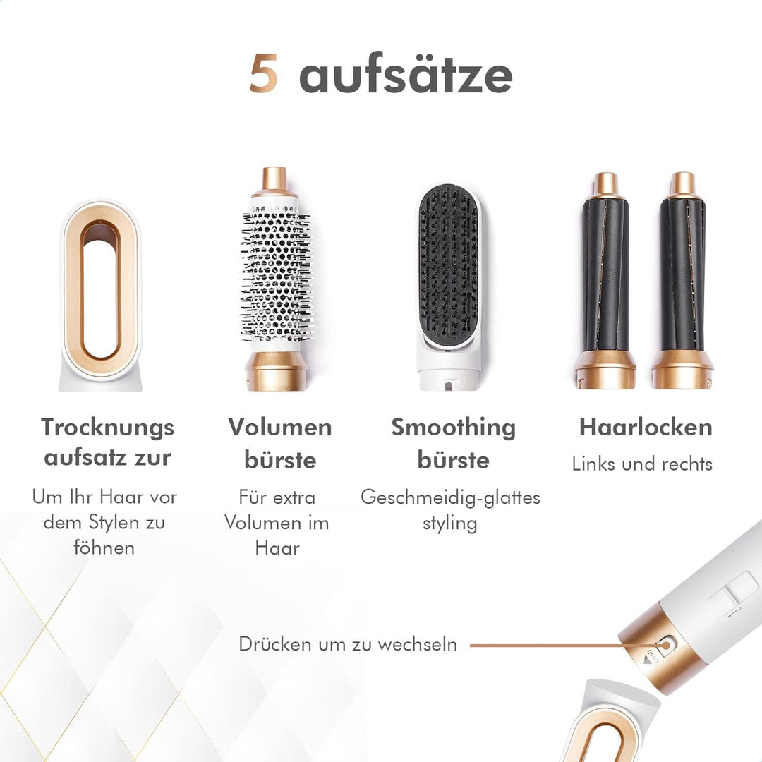 Dryze airstyler 5 in 1, lockenstab, haartrockner, warmluftbürste, föhnbürste, föhn… (Creme white), C