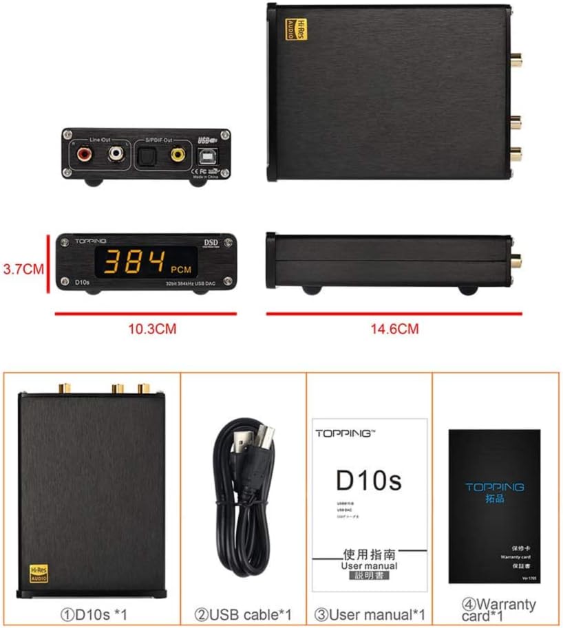 TOPPING D10s HiFi DAC USB Decoder HiFi XMOS XU208 ES9038Q2M DAC Optisch Koaxial DSD256 384kHz Audio