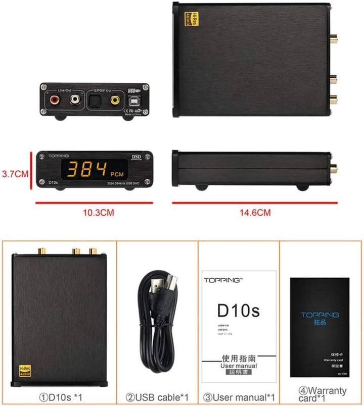TOPPING D10s HiFi DAC USB Decoder HiFi XMOS XU208 ES9038Q2M DAC Optisch Koaxial DSD256 384kHz Audio