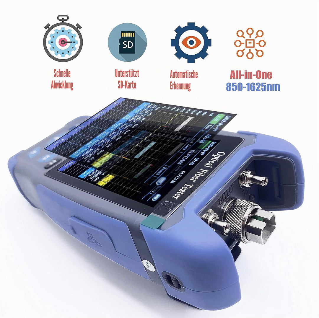 Elfcam® - OTDR für FTTH, 24dB/22dB 1310nm/1550nm, Tragbares 4 in 1 OTDR + VFL+ OPM + OLS, OTDR Glasf