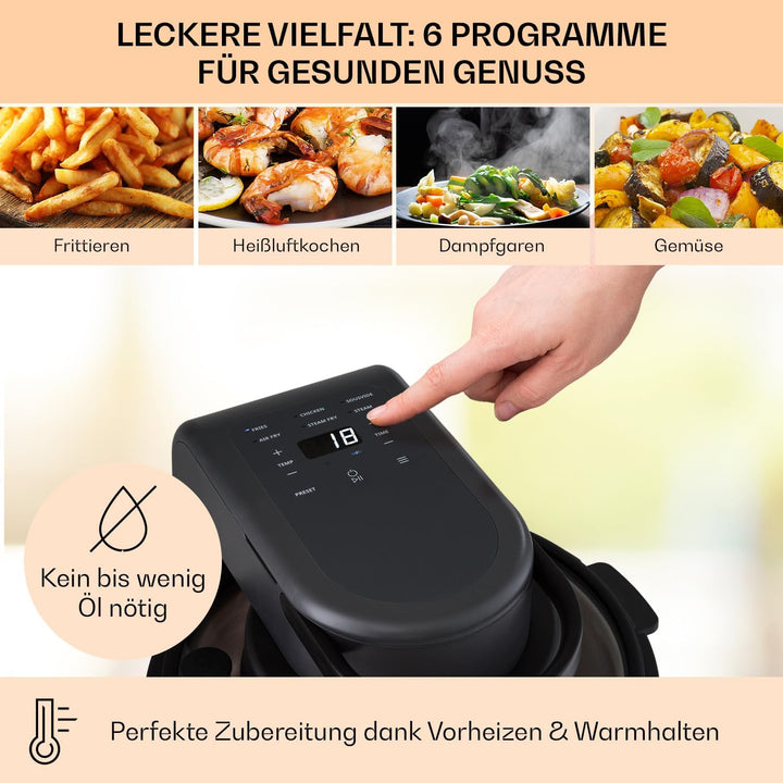 Klarstein Heissluftfritteuse 2-in-1, Airfryer mit Dampffunktion, Heissluftfriteuse zur Schnellaufhei