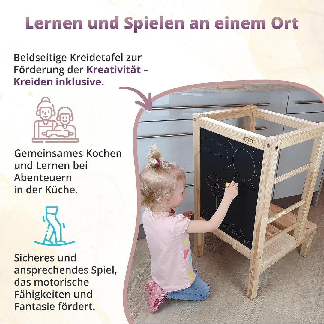 Lernturm Holz, Küchenhelfer für Kinder, Tritthocker Kinder, Trittschemel, Learning Tower, Höhenverst