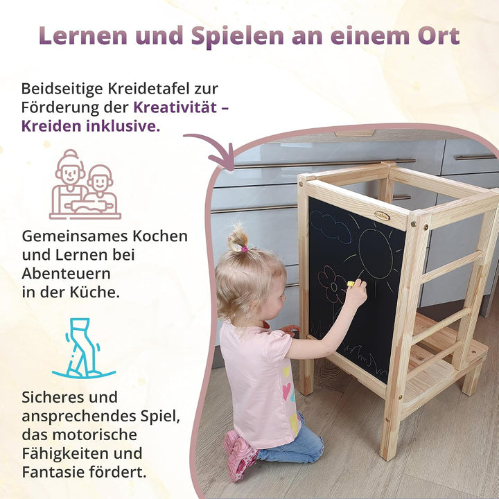 Lernturm Holz, Küchenhelfer für Kinder, Tritthocker Kinder, Trittschemel, Learning Tower, Höhenverst