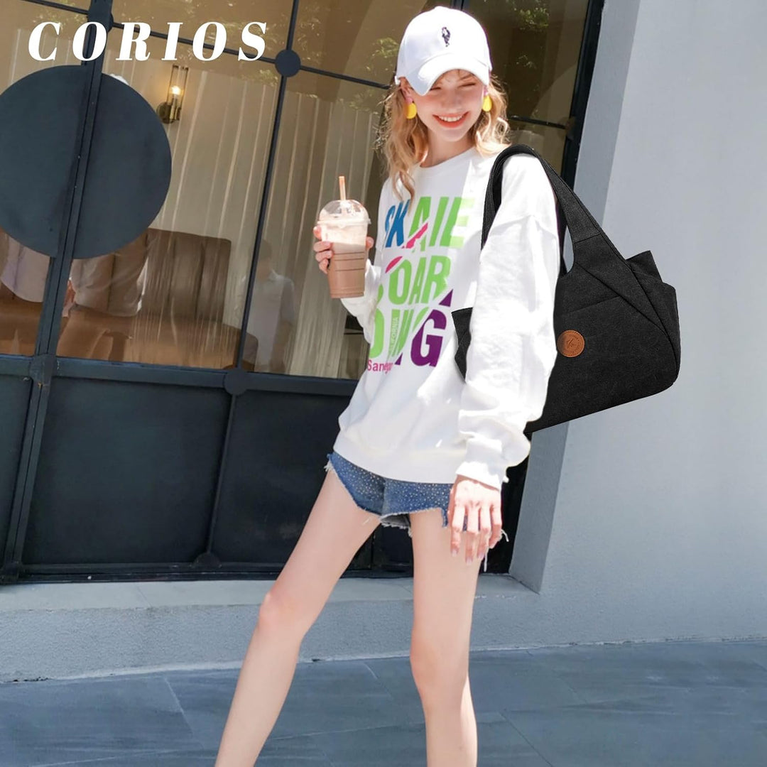 CORIOS Canvas Handtasche Damen Schultertasche Casual Henkeltaschen Grosse Kapazität Tragetasche Mult