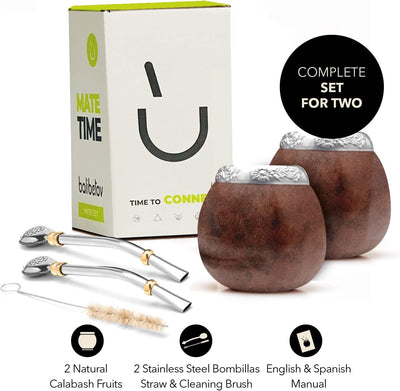 BALIBETOV Set aus Natürlichem Kürbis Tasse für Mate Tee Handgefertigt Inkl. Strohhalm (Yerba Mate St