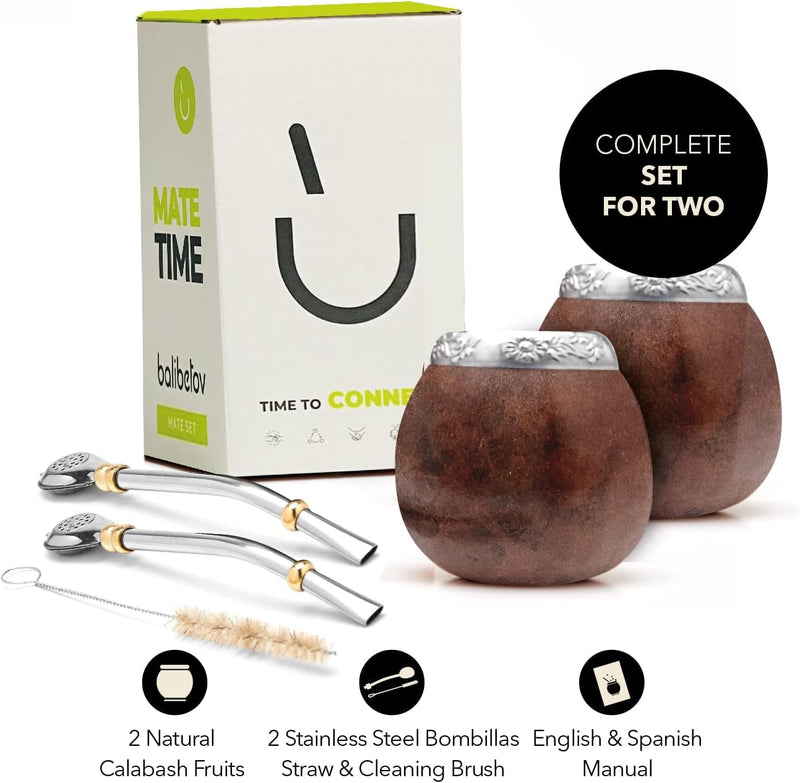 BALIBETOV Set aus Natürlichem Kürbis Tasse für Mate Tee Handgefertigt Inkl. Strohhalm (Yerba Mate St
