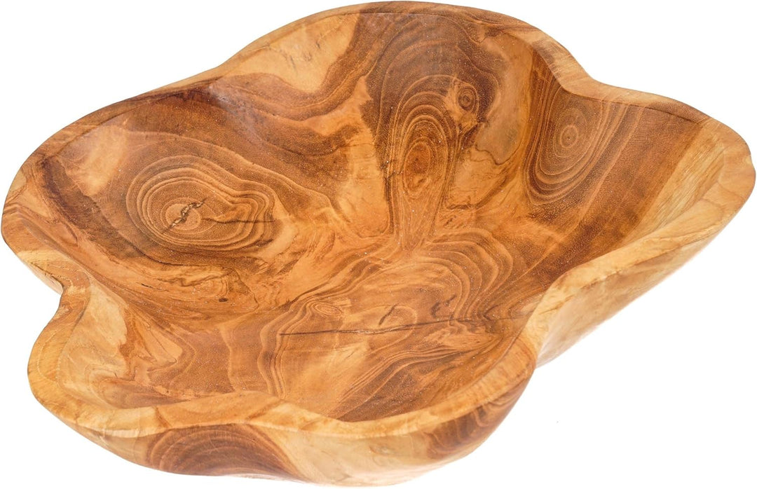 Windalf Natur Teakholzschale CLOUDY 27 cm Rustikale Obstschale Salatschale Handarbeit Holz