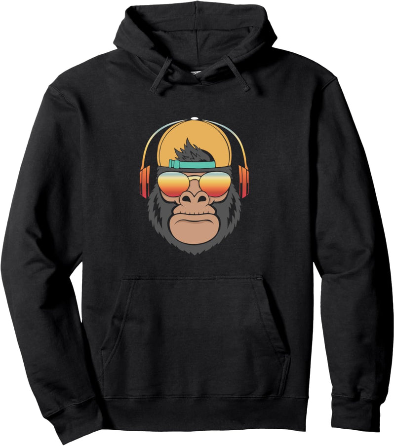 Affe Monkey mit DJ Kopfhörer und Sonnenbrille Pullover Hoodie