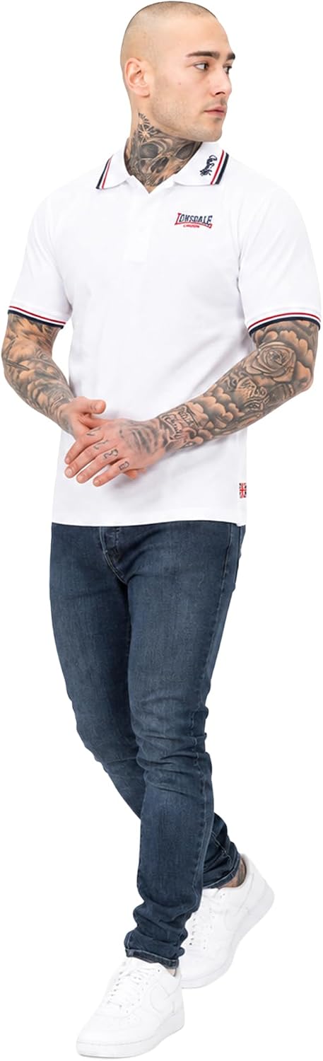 Lonsdale Herren kurzarm Polohemd Lion, White/Dark Red/Navy