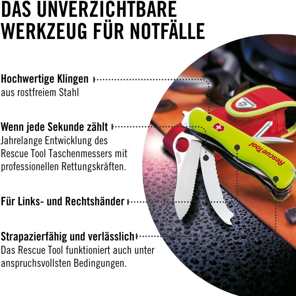 Victorinox Schweizer Taschenmesser Rescue Tool, Swiss Army Knife, 14 Funktionen, Frontscheibensäge,