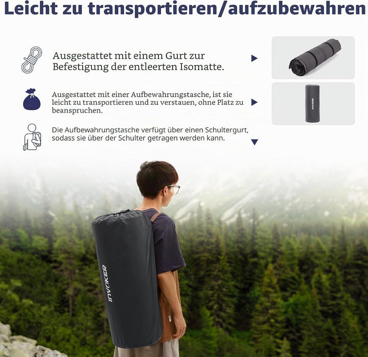 Selbstaufblasende Camping-Schlafmatte aus Elastischer-Schaum - Polster mit eingebautem Kissen, ultra