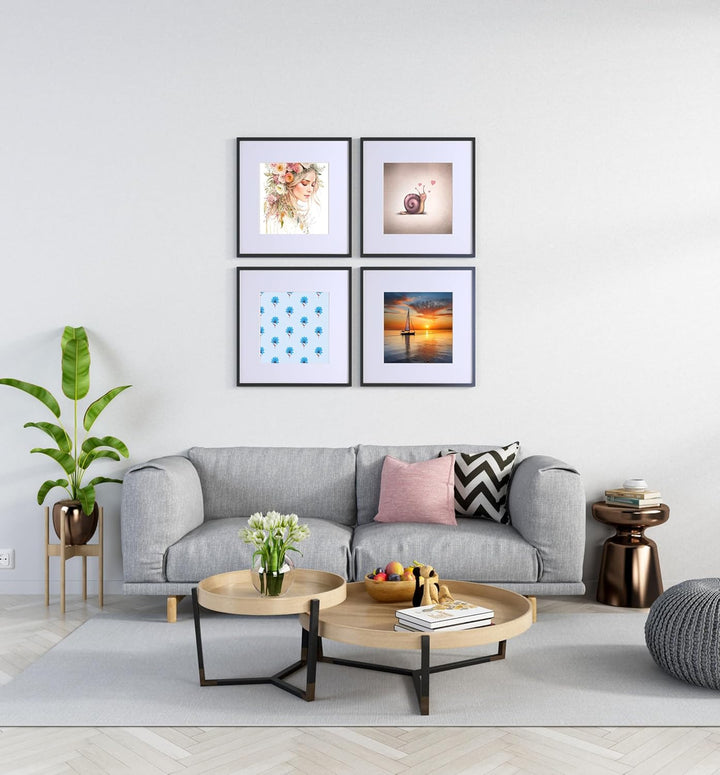 Bilderrahmen 25x25cm Schwarz mit Passepartout Fotorahmen Holz mit Acrylglas zum Senkrechten Oder Waa