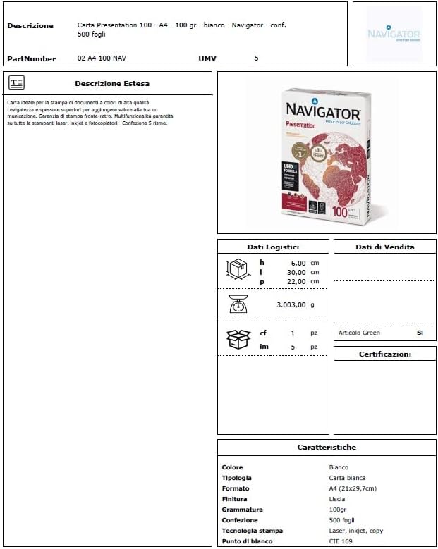 Igepa Navigator Presentation Kopierpapier A4 100g weiss sehr hohe Weisse, 5x500 Blatt (2500 Blatt) S