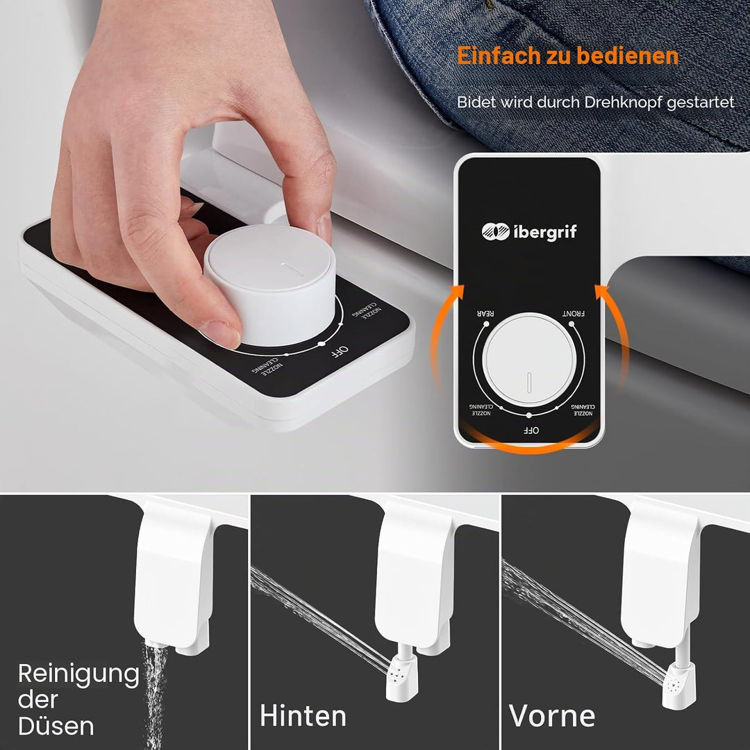 Ibergrif Bidet Aufsatz, Ultra-Slim Bidet Einsatz für Toilette, Nicht Elektrisch, Einstellbarer Druck