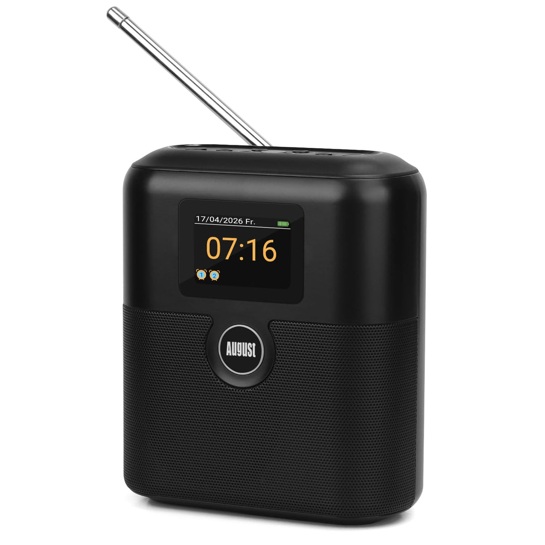 Wiederaufladbares DAB+/FM Radio mit Bluetooth Lautsprecher -August MB330- tragbarer Radiowecker mit