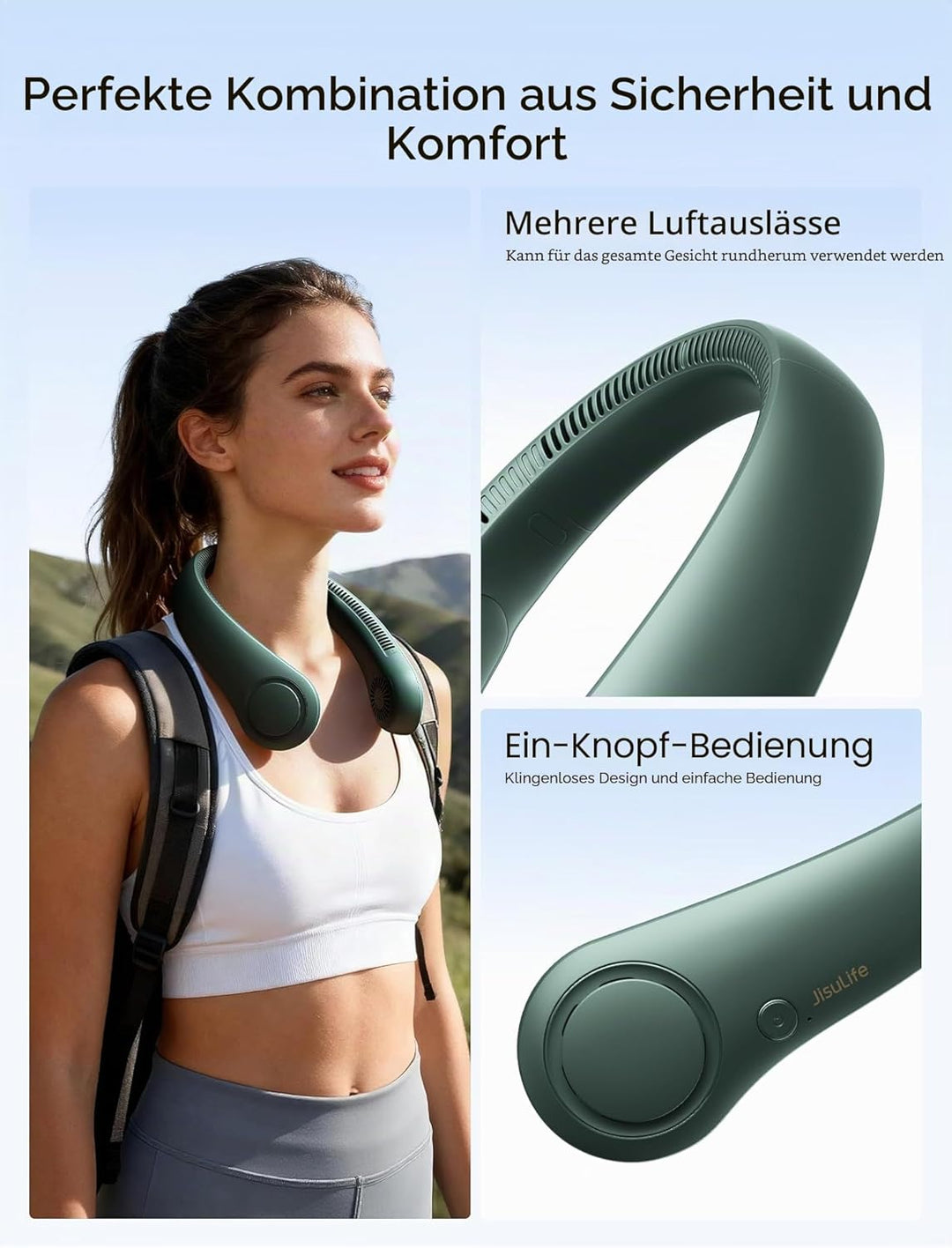 JISULIFE Tragbarer Hals-Ventilator, Hands Free Bladeless Fan, 4000 mAh Batteriebetriebener Persönlic