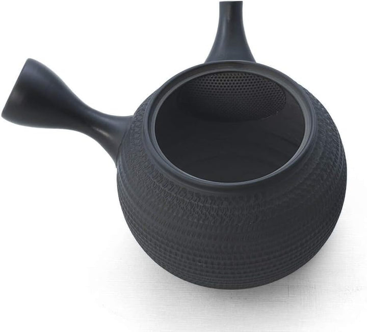 Japanische Teekanne Grüner Tee, Keramik Kyusu Tokoname Japan. Schwarz. Integriertes Tee-Sieb, nicht