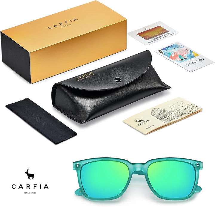 CARFIA Polarisierte Herren Sonnenbrille mit Rechteckig Acetatrahmen, 100% UV-Schutz Sportliche Sonne
