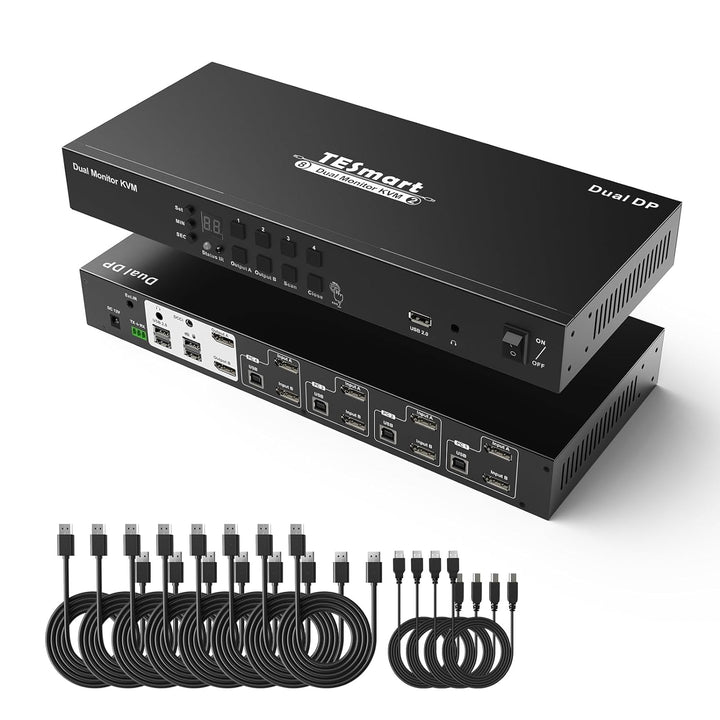 TESmart KVM Switch 4x2 DisplayPort Dual Monitor, 4K@60Hz 4:4:4 Ultra HD 4 PC 2 Monitor unterstützt A