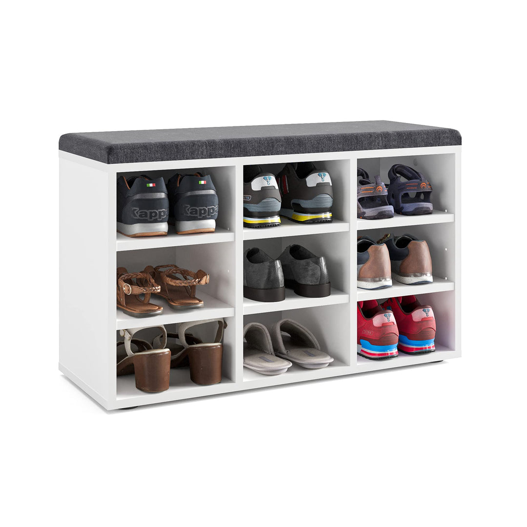 KOMTO Schuhbank mit Sitzfläche - Schuhregal Weiss 80 x 50 x 30 cm Schuhschrank mit Sitzbank Flur Ban