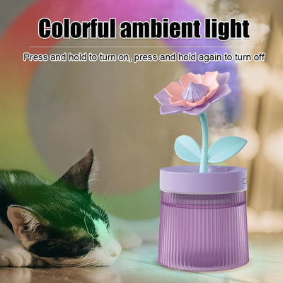 Mini Luftbefeuchter, 260ml, Schreibtisch Luftbefeuchter in Blumenform, 2 Sprühmodi, Automatische Abs
