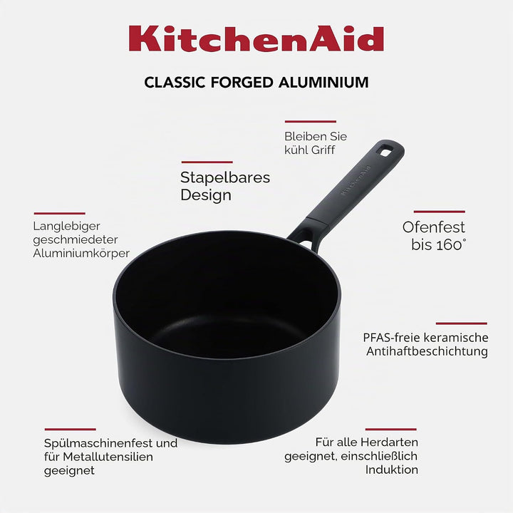 KitchenAid Classic Forged Stielkasserolle (16cm/1,5L), hart anodisiert, PFAS-freie gesunde keramisch