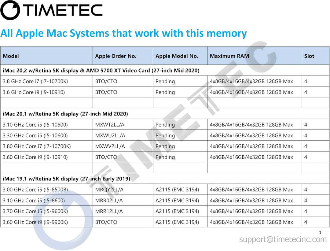 Timetec Hynix IC kompatibel für Apple 2019 iMac 68,6 cm (27 Zoll) mit Retina 5K-Display, Ende 2018 M