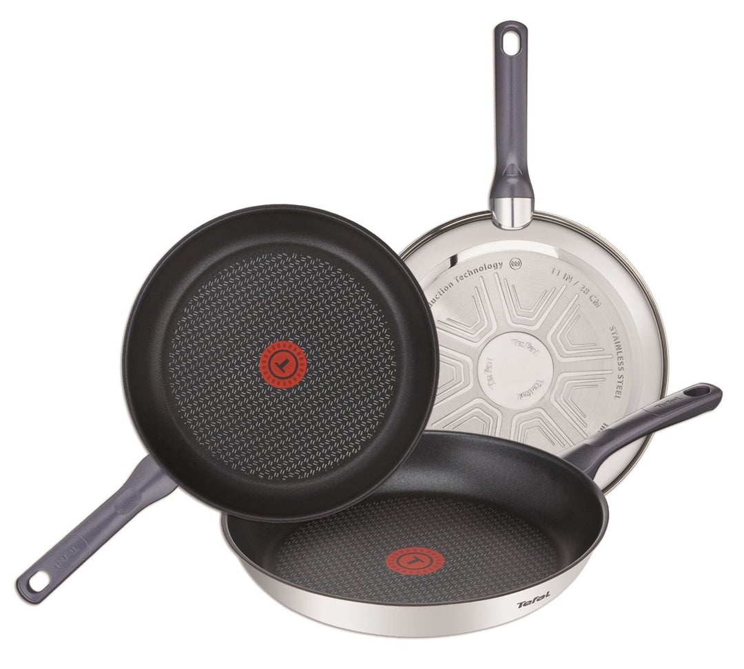 Tefal Daily Cook Pfannen-Set, 3 Stück: Bratpfannen aus Edelstahl, 20/24/26 cm, antihaftbeschichtet,