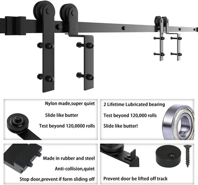 LWZH 5FT/152cm Scheunentor Kit Schiebetür Hardware Kit Scheunentor Beschläge Schiebetür Kit für Bypa