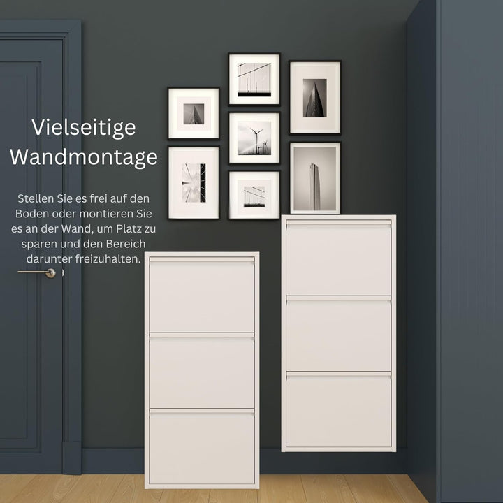 furni24 Schuhschrank Schmal – Platzsparender Metall-Schrank mit Magnetklappen, Platz für 6-10 Paar S