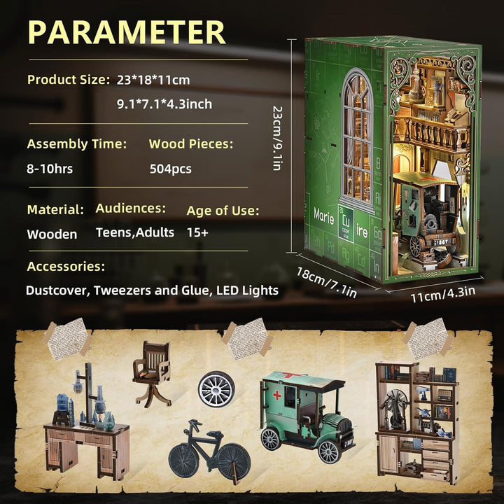 Book Nook Kit DIY Miniatur Kit Buchstütze 3D Holzpuzzle mit Staubschutzhülle für Bastelenthusiasten