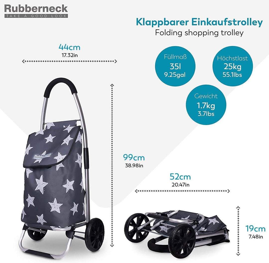 Rubberneck Einkaufstrolley - Klappbarer & Leichter Einkaufswagen - Grosse