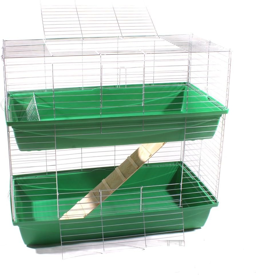 Hasenkäfig Kaninchen Meerschweinchen Nagerkäfig Kleintier 2 Ebenen 1m Doppel grün