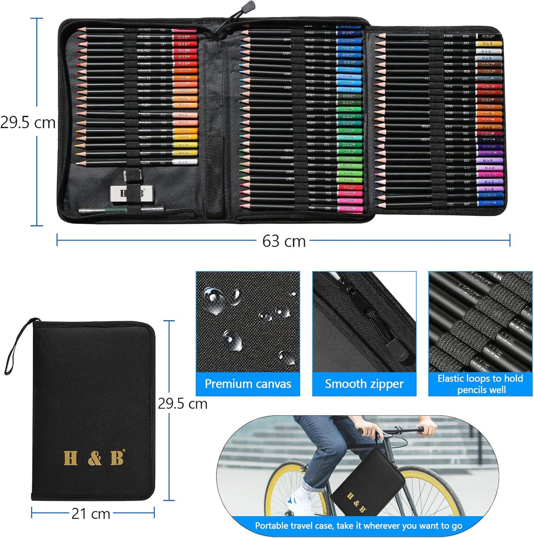 H & B Künstler-Buntstifte-Set, 76-teilig, Zeichenstifte, Skizzierstifte, Mischkunst, Buntstifte für