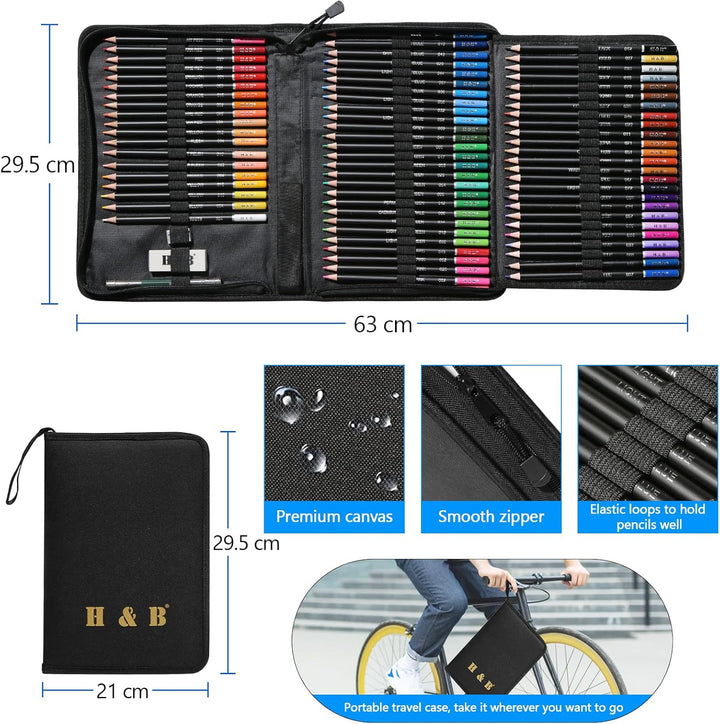 H & B Künstler-Buntstifte-Set, 76-teilig, Zeichenstifte, Skizzierstifte, Mischkunst, Buntstifte für