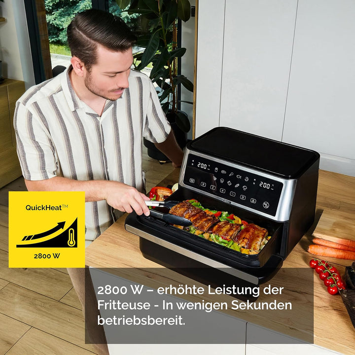 Yoer Heissluftfritteuse, 11L Airfryer, 6-in-1, 12 automatische Programme, Spülmaschinenfester Korb,