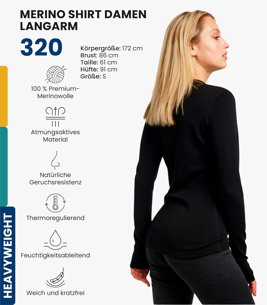 Merino.tech Merino Shirt Damen Langarm - Premium 100% Merino Unterwäsche Damen Langarmshirt, Sportun
