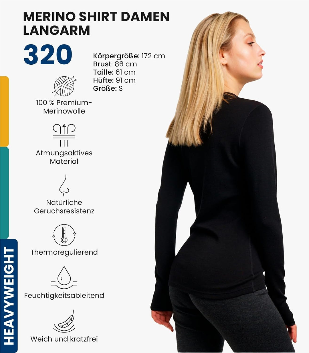 100% Merino Shirt Damen Langarm - Merino Unterwäsche Damen + Wollsocken | Sportunterhemden Langarmsh
