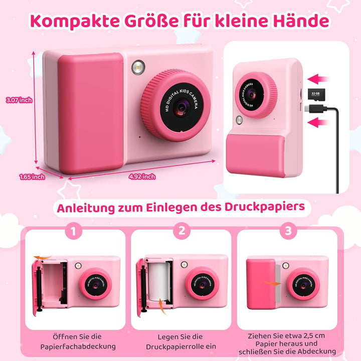 CHAKEYAKE Sofortbildkamera Kinder, 20MP 1080P Kinderkamera mit 2,4-Zoll-Display, Digitalkamera mit 3