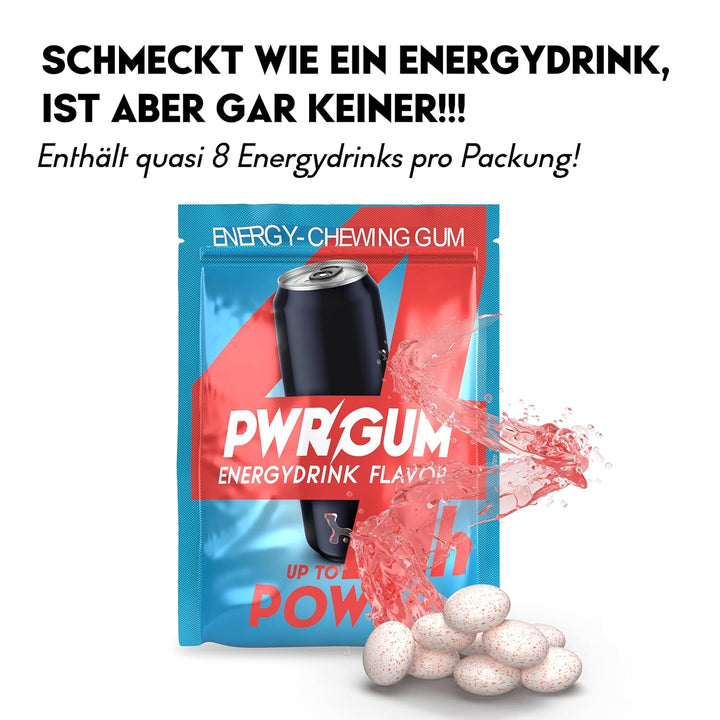 PWRGRUM Energy-Kaugummi Energy-Geschmack 4er Pack I Bis zu 4-Stunden Energie Boost I Zuckerfrei & Za