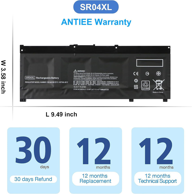 ANTIEE SR04XL Akku für HP 917678-1B1 917678-2B1 917724-855 HSTNN-DB7W HSTNN-IB7Z TPN-Q193 Omen 15-ce