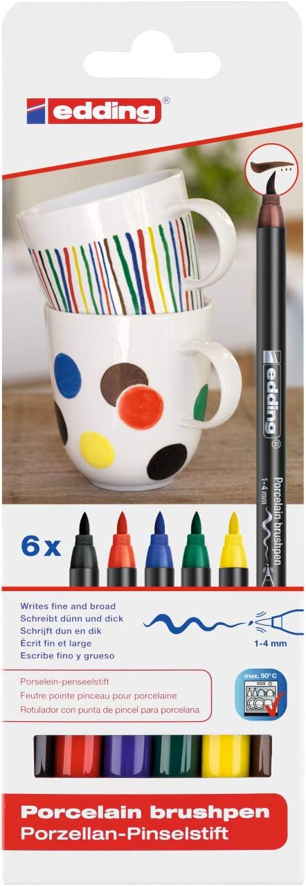 edding 4200 Porzellan Pinselstift (auch für Glas und Keramik) (1 Komplett-Set)
