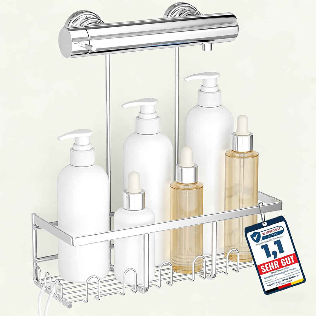 Duschablage Ohne Bohren, Duschablage Zum Hängen, shampoo halterung für dusche mit 12 Haken Silber-hä