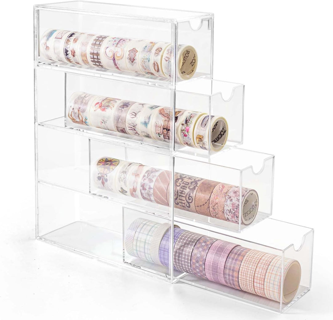 Vowcarol Washi-Tape-Organizer - Transparent Kunststoff - 4 Schubladen - 17,78 x 5,72 x 22,86 cm - Fü