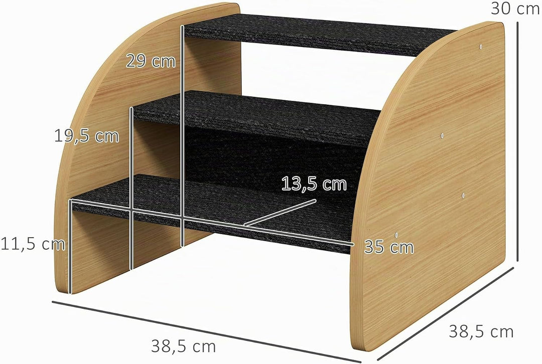 PawHut Hundetreppe 3 Stufen 30 cm Hoch Haustiertreppe mit Seitenwand Hunderampe für Kleine Hunde Kat