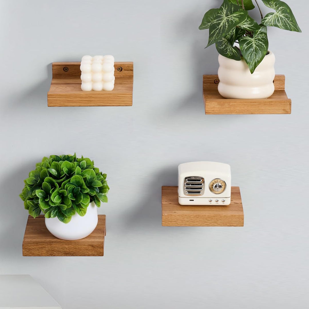 Gieanoo Wandregal Klein Holz, 4er Set Eiche Massivholz Kleine Schweberegal Holz 15cmx13cm Pflanzenre