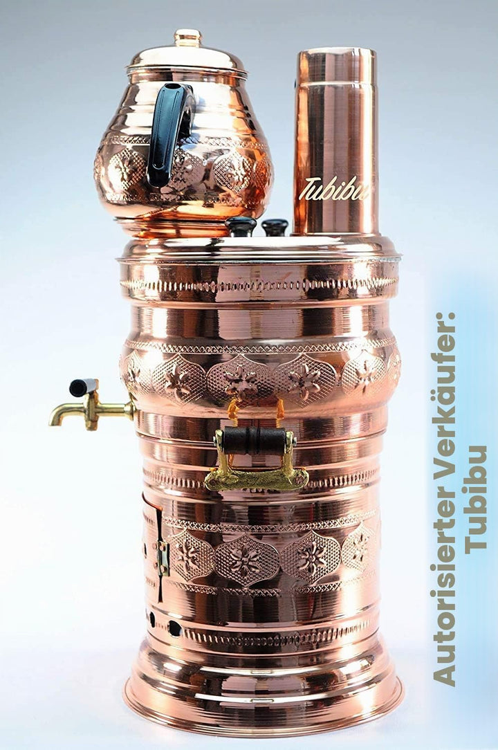 Tubibu Samowar Teekannen-Set, Anthrazit, handgefertigt, echtes Kupfer, Samowar (Kupfer, Lage)