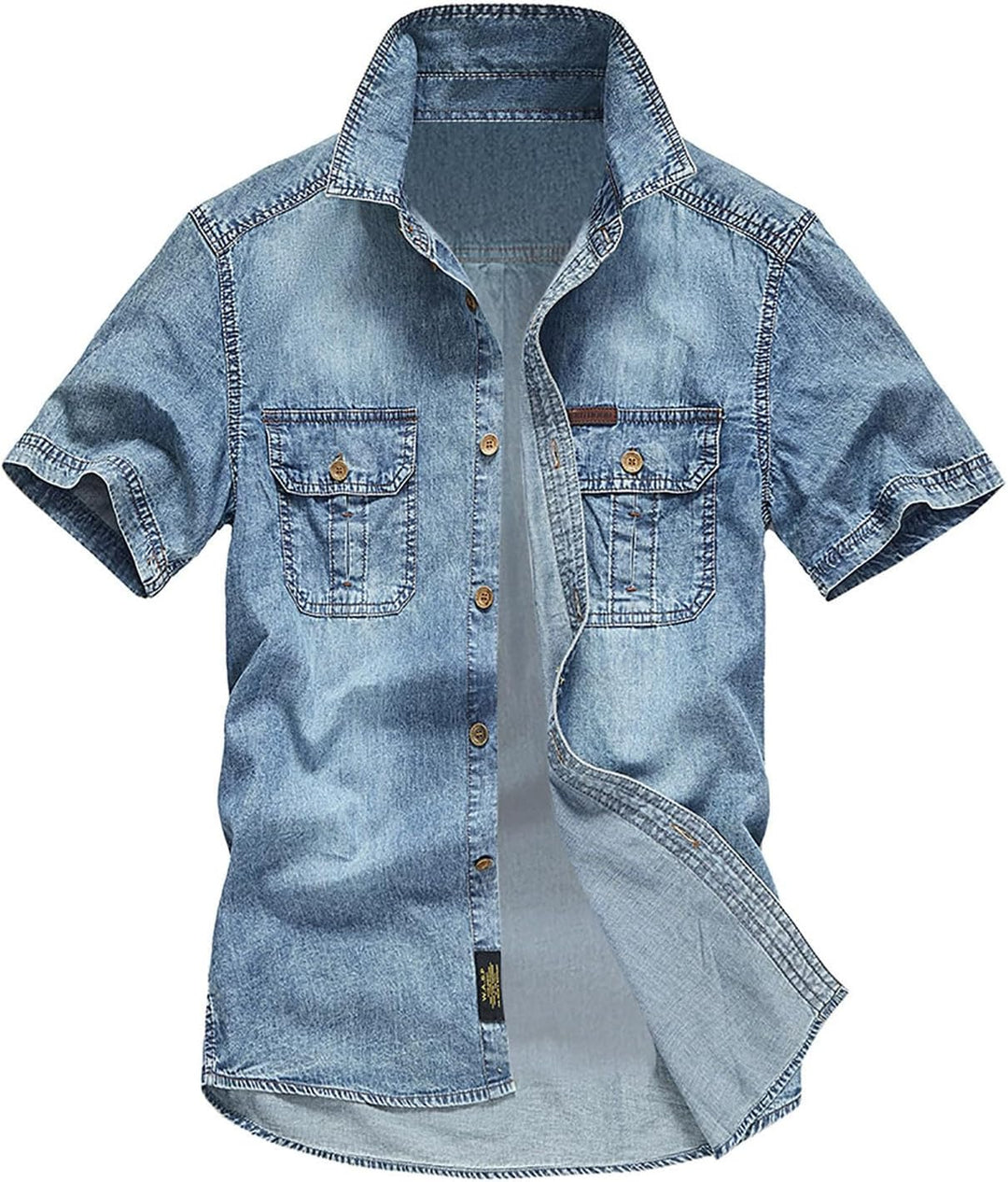 Jeanshemd Herren Kurzarm Sommerhemd Denim Hemd Kurzarm Druckknöpfen Jeans Hemden für Männer Hellblau